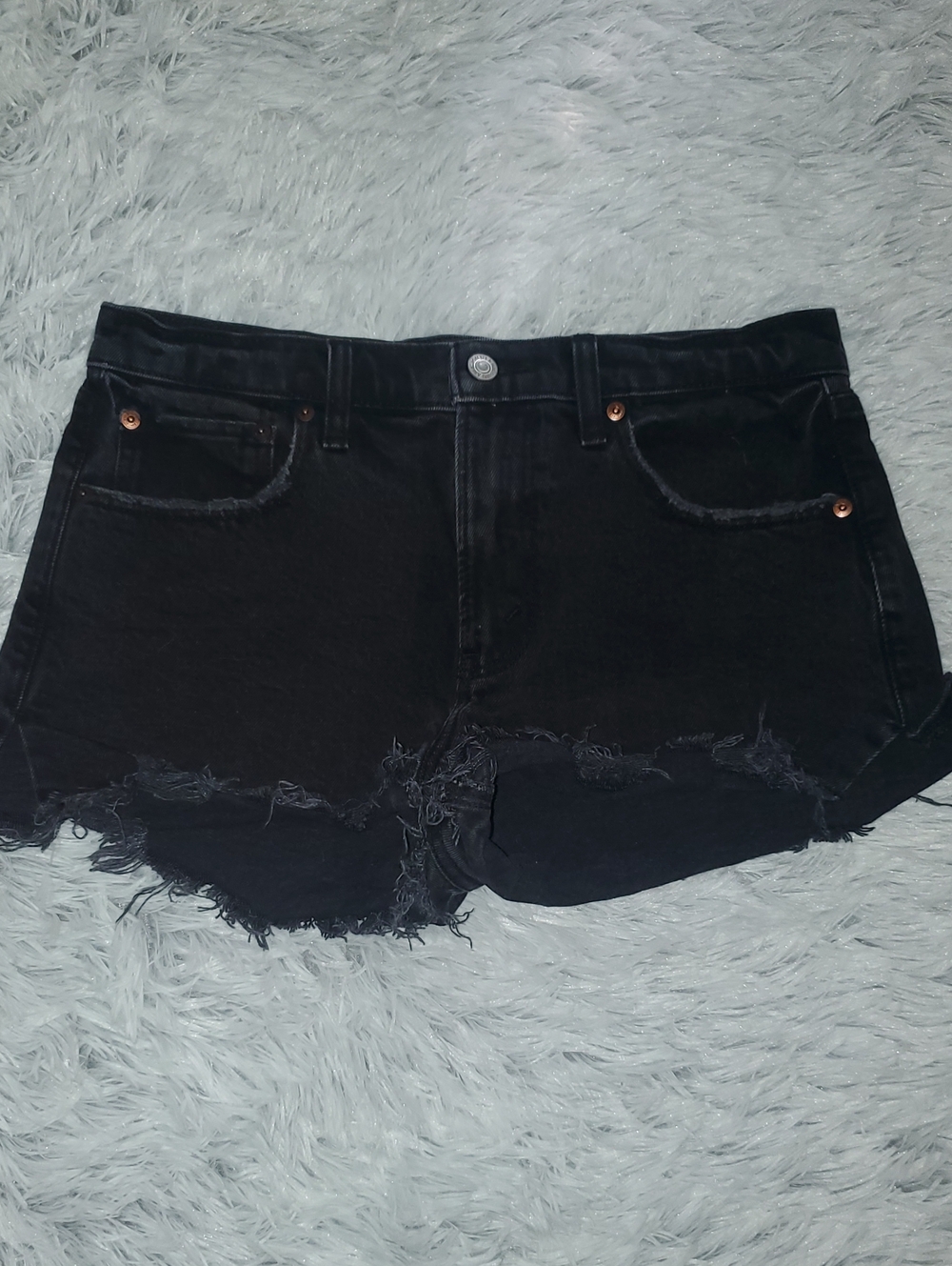*Abercrombie & Fitch Black The Mom Short Mid Rise Distressed Denim Jean Shorts*